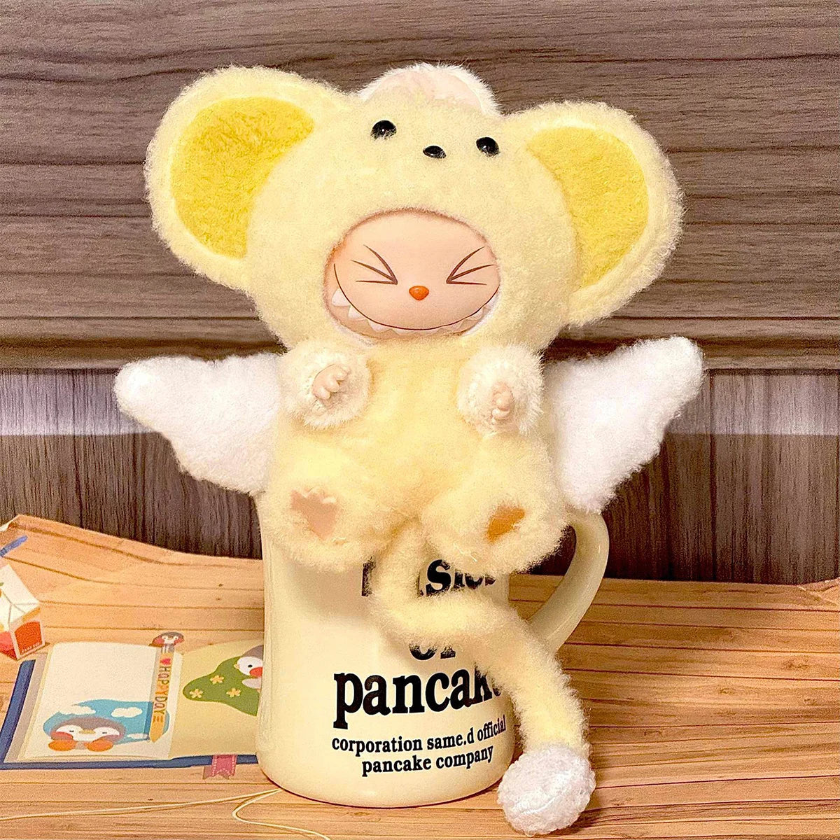 EZ [No Doll]Cute Mini Plush Doll Blue Hooded Plush Cartoon Clothes for Labubu I II Dolls Outfit Accessories Clothing Gift