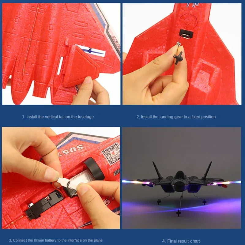 EZ RC Plane SU57 Radio Control Airplane Light Fixed Wing Hand Throwing Su30 Foam Electric Remote Control Plane Toys for Children