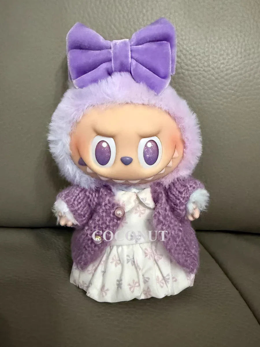 EZ For Labubu 3.0 Big into Energy Series Clothes  Labubu red checkered dress Purple sweater cardigan Labubu Clothing