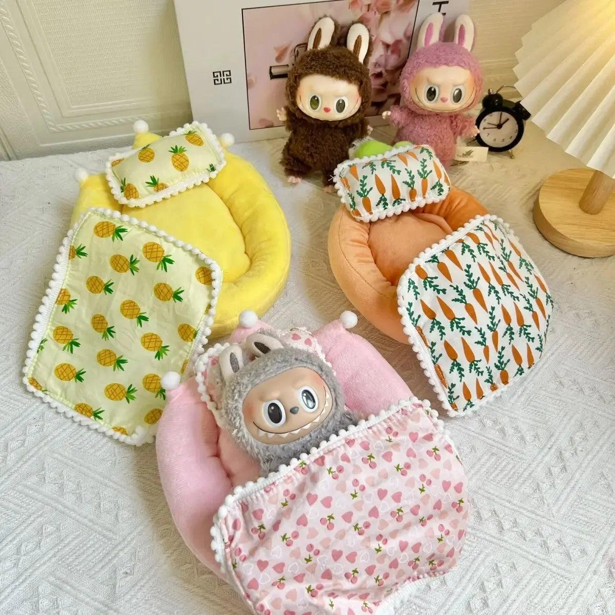 EZ Ropa Labubu For 15/17cm Labubu Doll Quilt and Pajama Set Three-piece Set Cosy Baby Bed Home Warmth Toy Girl Gift