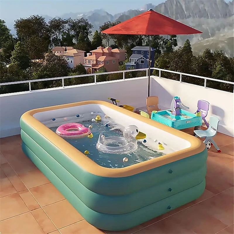 EZ Inflatable Pool for Outdoor Water Parties Adult & Children's Swimming Pool, Rectangular Foldable Pool for Backyard Entertainment