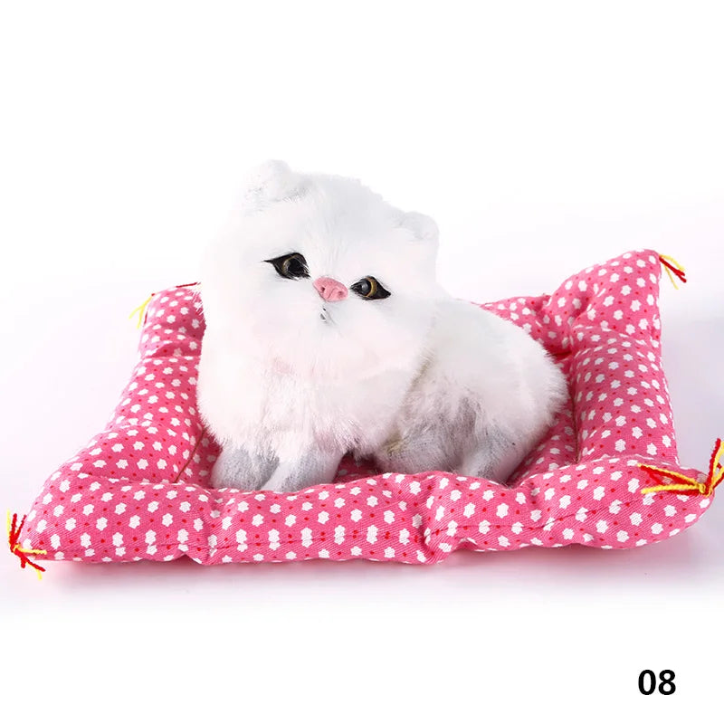 EZ Brand New Simulation Animal Doll Plush Sleeping Cats Toy With Cushion Can Speak Out with Sound Kids Gift Stuffed Desk Ornament