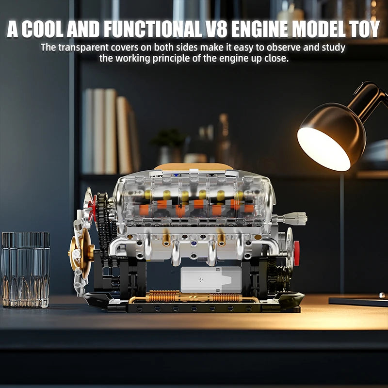 EZ MOC Technik Electrically Driven V8 Engine Model Car Building Blocks Set Creative Educational Toys Christmas Gifts For Boys Kids