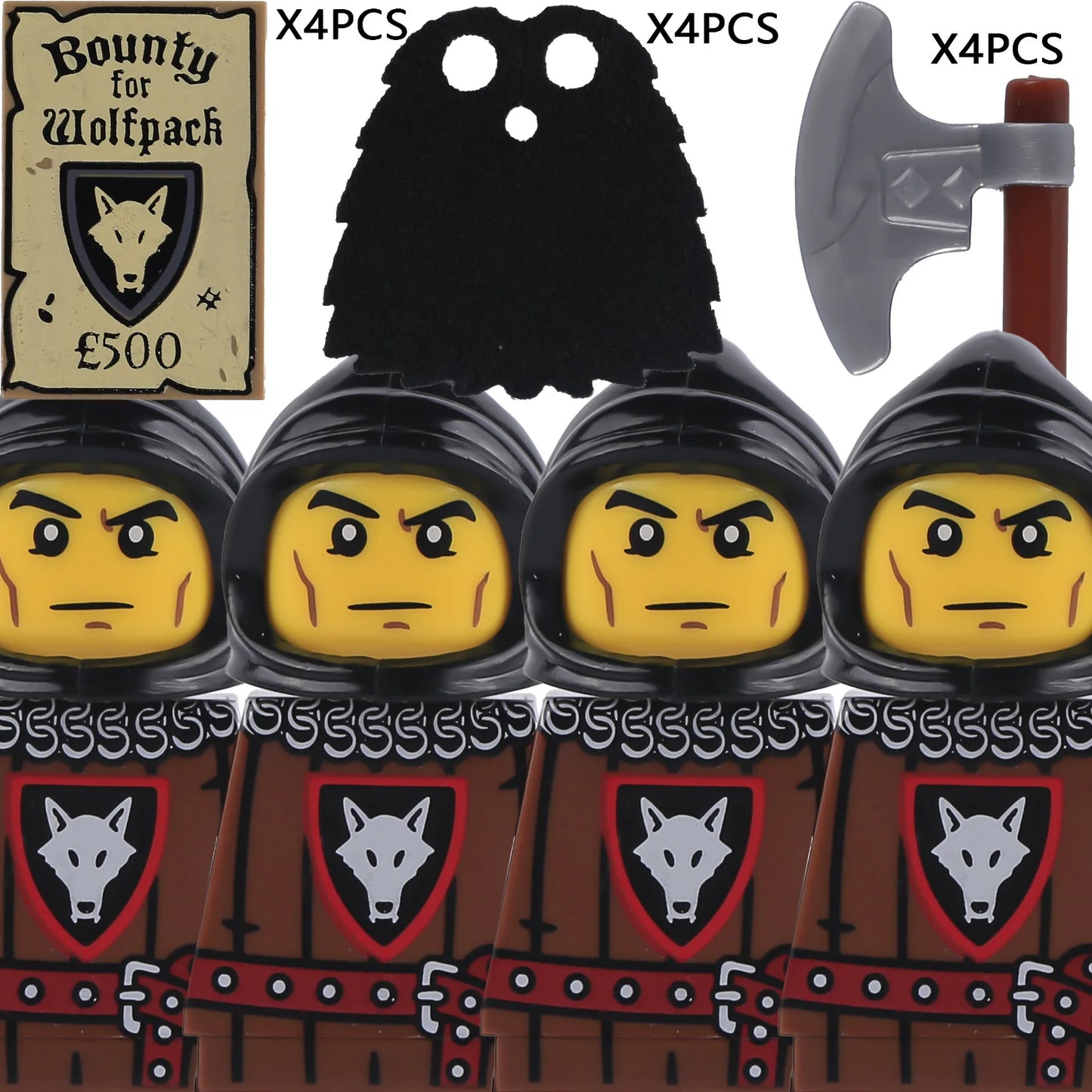 EZ MOC Castle Wolf Knights Figures Building Blocks Medieval Militray Soldiers Guard Ranger Warrior Shields Cape Weapons Bricks Toys