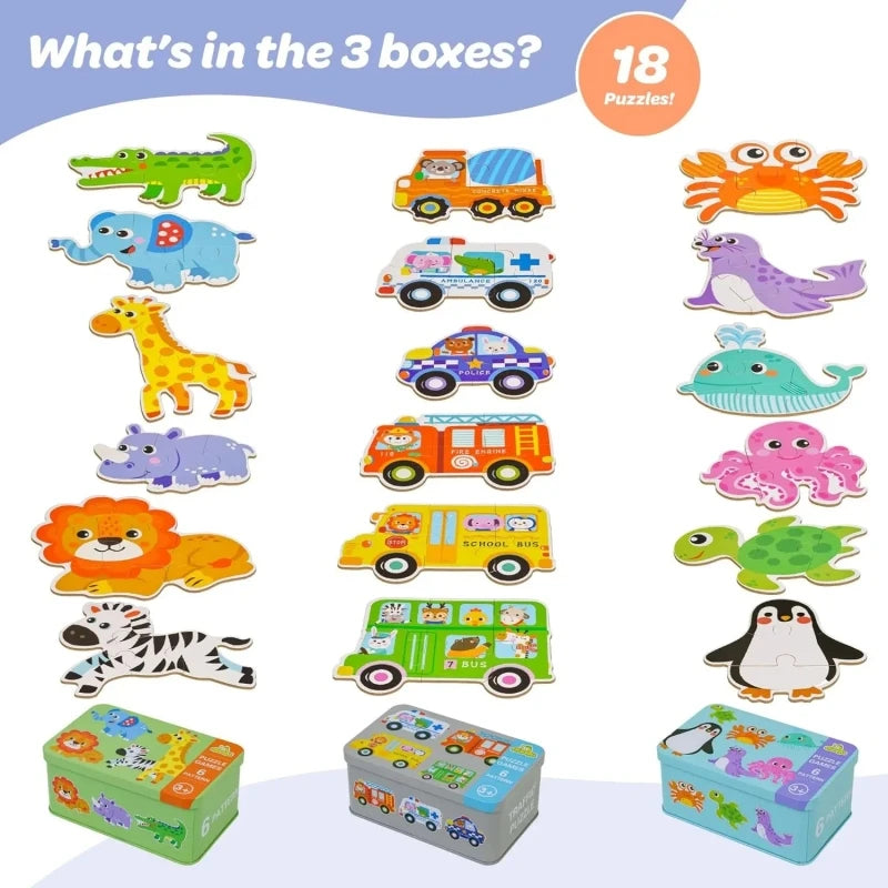 EZ Baby Puzzle Montessori Educational Toys Wood 3D Puzzle Games Iron Box children Puzzles Jigsaw Wooden Puzzles For Kids 2 3 4 Year