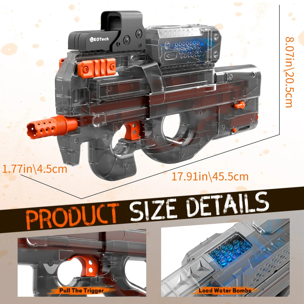 EZ Electric Gel Gun in Transparent Black! Fully Automatic Splatter Ball Toy, Perfect for Outdoor Shooting Games (No Bullets)