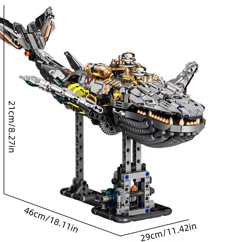 EZ Hot selling mechanical whale building block joint swimming with light tube, difficult to assemble toy, boy's New Year gift