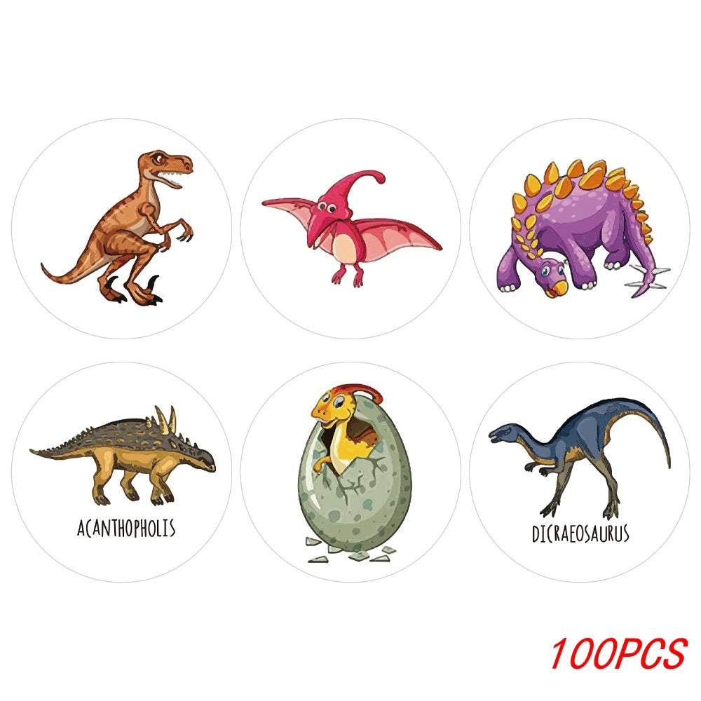 EZ 100-500pcs 1'' Round Dinosaur Stickers for Teacher Reward Stickers School Supplies Animal Incentive Roll Sticker for Home