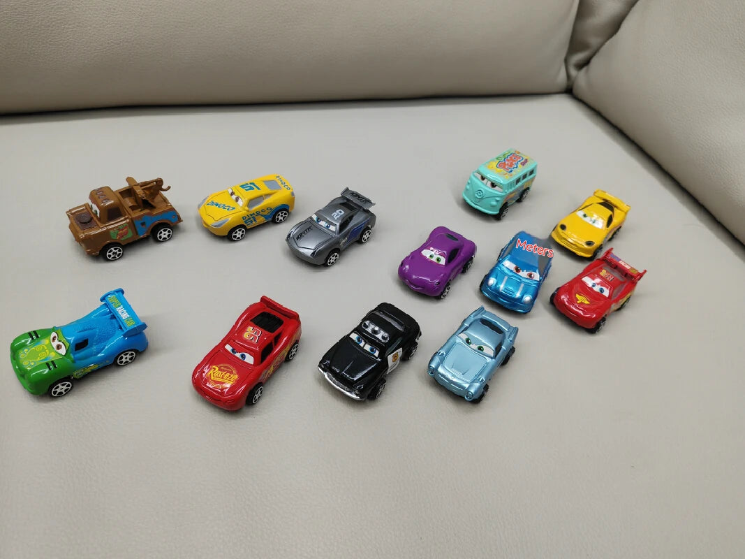EZ New 12pcs Disney Pixar Cars Back Force Lightning Mcqueen Jackson 6cm Storm Mater Model Car Accompanying Toys Kids Birthday Gifts