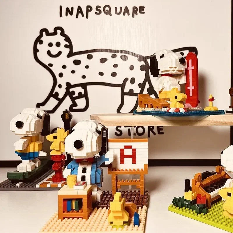 EZ Snoopy Diamond Building Blocks Assembly Street View Model Character Scene Dog Mini Bricks Figure Toys For Christmas Gifts