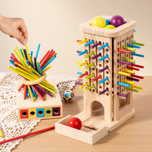 EZ Montessori Game Wooden Stick Tower Toy With Sticks Dice Motor Skills Development Stick Counting Math Educational Toy For Kids