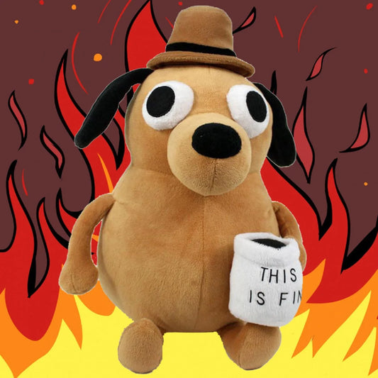 EZ 25cm This Is Fine Meme Coffee Dog Plush Toy Soft Stuffed Doll Stuffed Plush Animals Kids Toy Gift for Children Boy Birthday