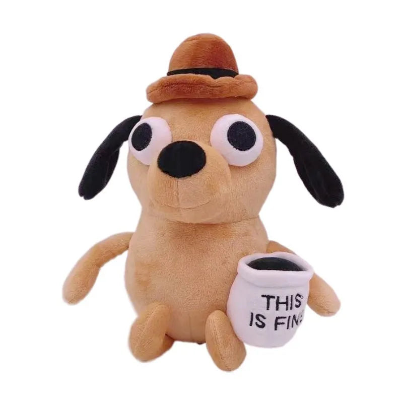 EZ 25cm This Is Fine Meme Coffee Dog Plush Toy Soft Stuffed Doll Stuffed Plush Animals Kids Toy Gift for Children Boy Birthday
