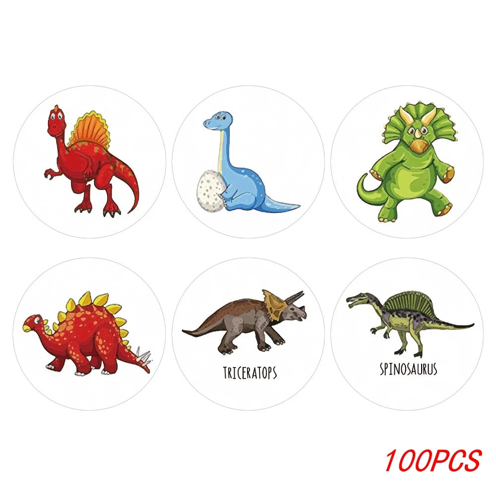EZ 100-500pcs 1'' Round Dinosaur Stickers for Teacher Reward Stickers School Supplies Animal Incentive Roll Sticker for Home