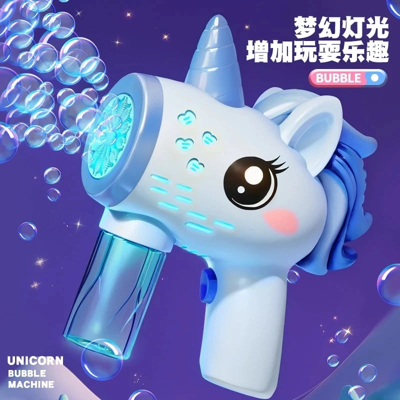 EZ Unicorn electric bubble gun, toy bubble machine, automatic soap blower with lights, summer outdoor party games, children's gifts