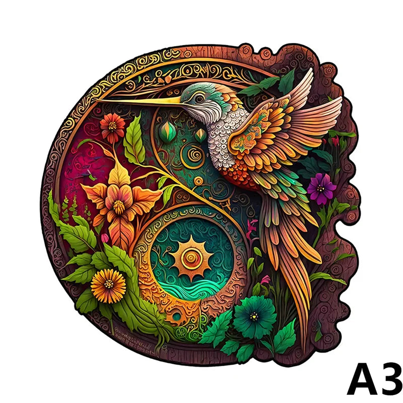 EZ Adult Animal Wooden Puzzle Round Peacock and Bird Wooden Puzzle Children's Puzzle Toy Festival Gift Fox Shape Jigsaw Puzzles