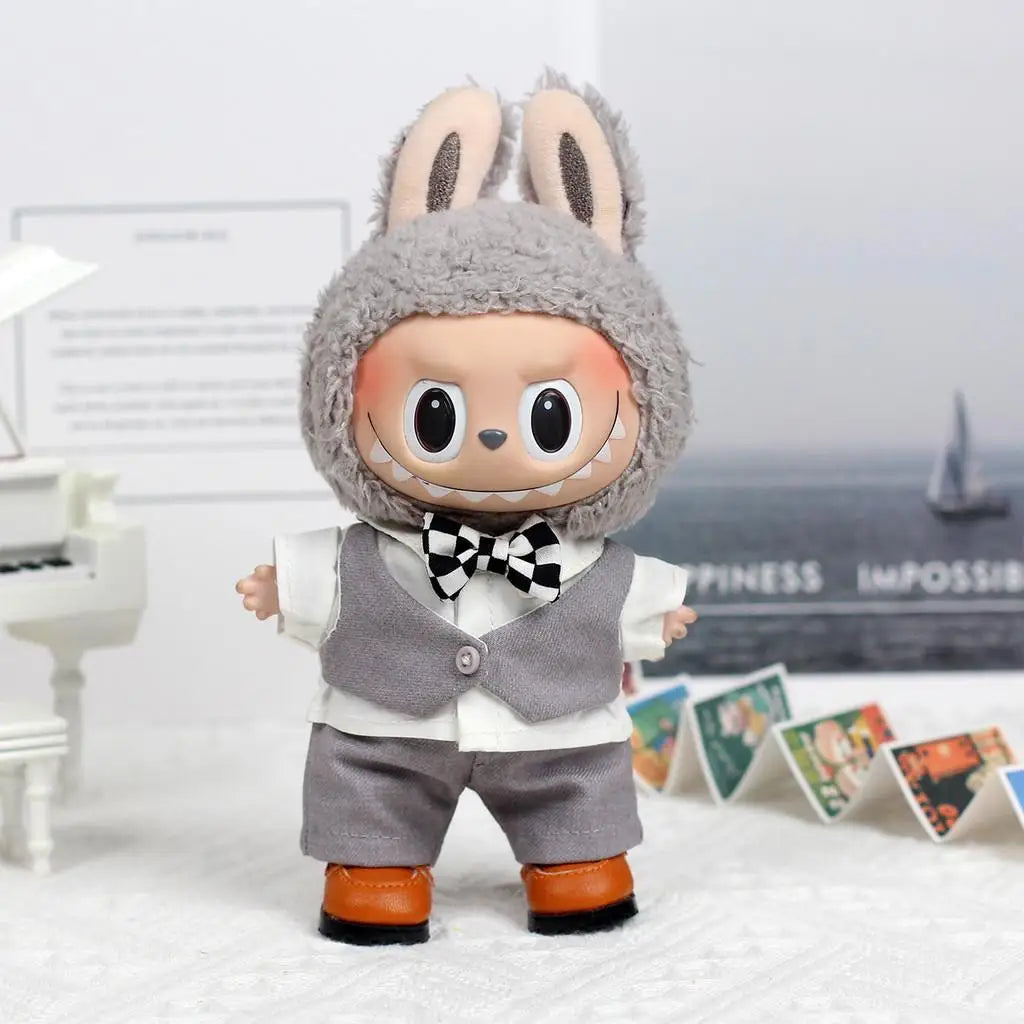 EZ For 17cm Labubu baby clothes vinyl pendant outfit wedding dress heart Macaron for Labubu clothes