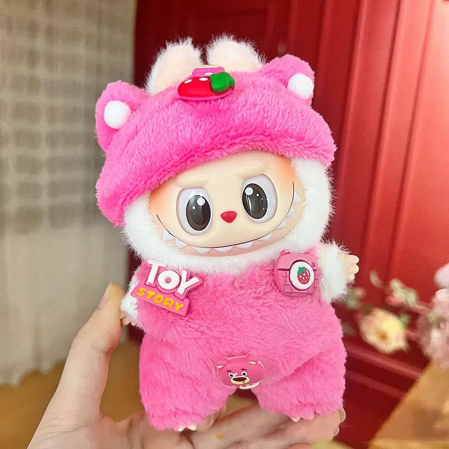 EZ 17cm Mickey Mini Costume Suitable Toy V3 for Labubu Clothes Korean Kpop Idol Pink Bright Silk Bow Princess Dress Birthday Gift
