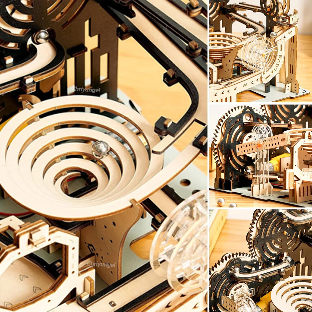 EZ 3D Wooden Puzzle Building Model Kit Electric Motorized Marble Run STEM Educational Construction Toys for Kids Adults Gifts