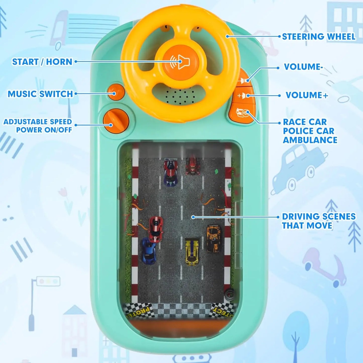 EZ Musical Steering Wheel Toys for Boys 4-6 Toddler Simulated Driving Racing Car Game with Sound  Interactive Educational Learning