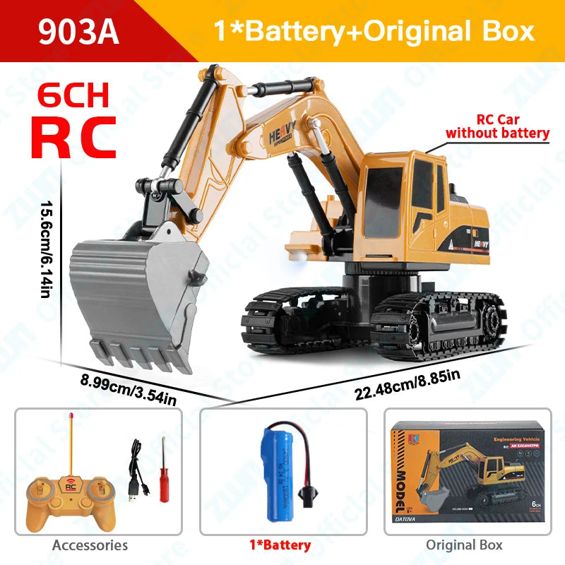 EZ ZWN 1/16 1/20 Remote Control Excavator Dump Truck RC Model Car Toy Professional Alloy Simulation Construction Vehicle for Kids