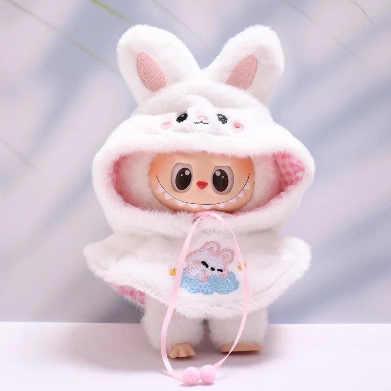 EZ For 17cm/10.5cm Labubu 4.0/3.0 Accessories Doll Clothes Heartbeat Long Eared Furry Rabbit Costume Cartoon Dress Up Labubu Outfit