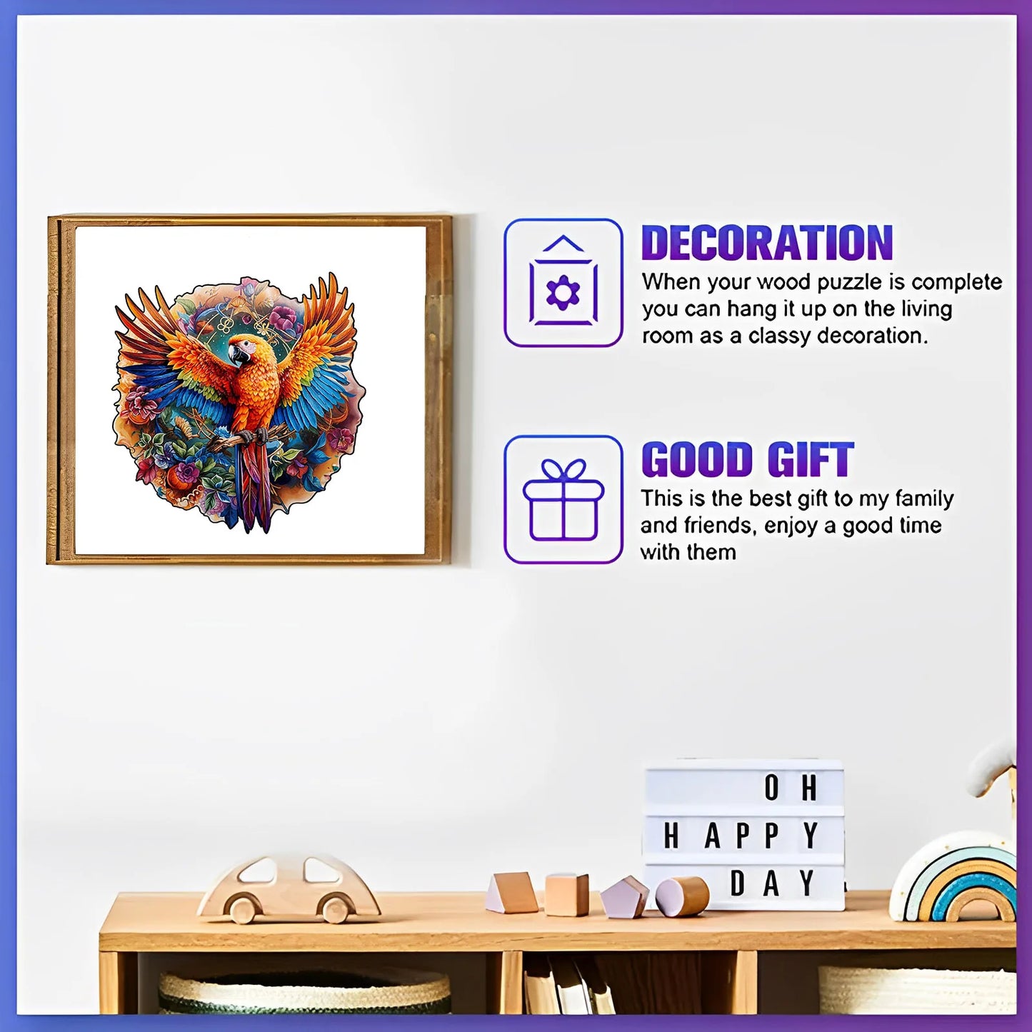 EZ Unique Parrot Pattern Wooden Puzzle, Irregular Animal Shape, Suitable for Holiday Birthday Gifts for Family and Friends