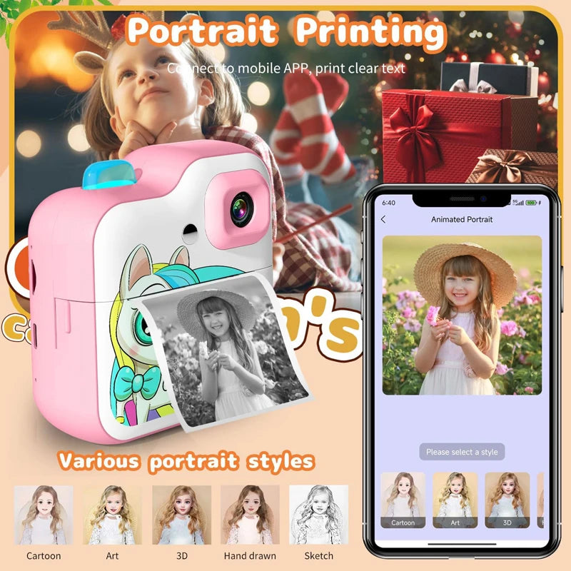 EZ Children Camera Mini Instant Print Digital Camera 32G TF Card Inkless Printing Paper Kids Video Educational Toys For Kids Gift