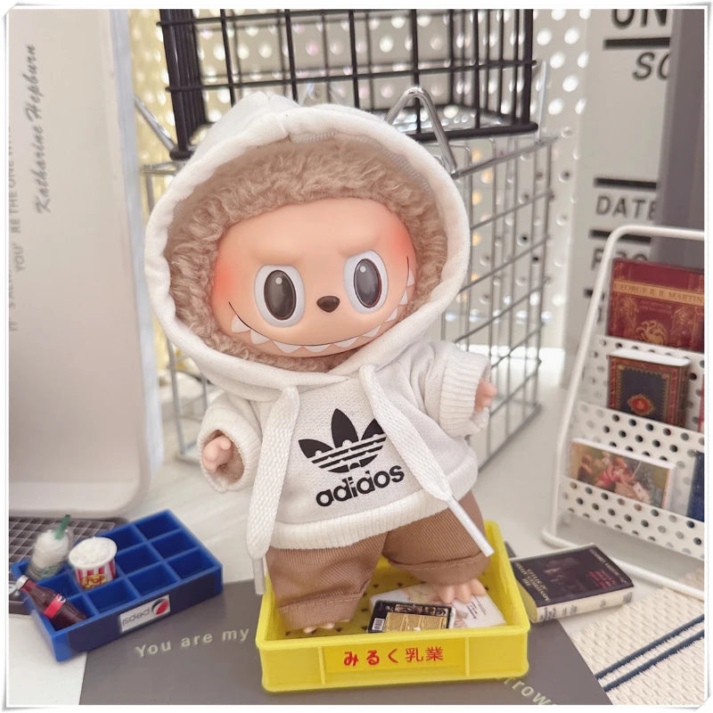 EZ 15/17cm Labubu V1 V2 Doll Clothing Fashion Hoodie and Pants Set Korean Idol Trendy DIY Doll Clothing Accessories Toy Gift