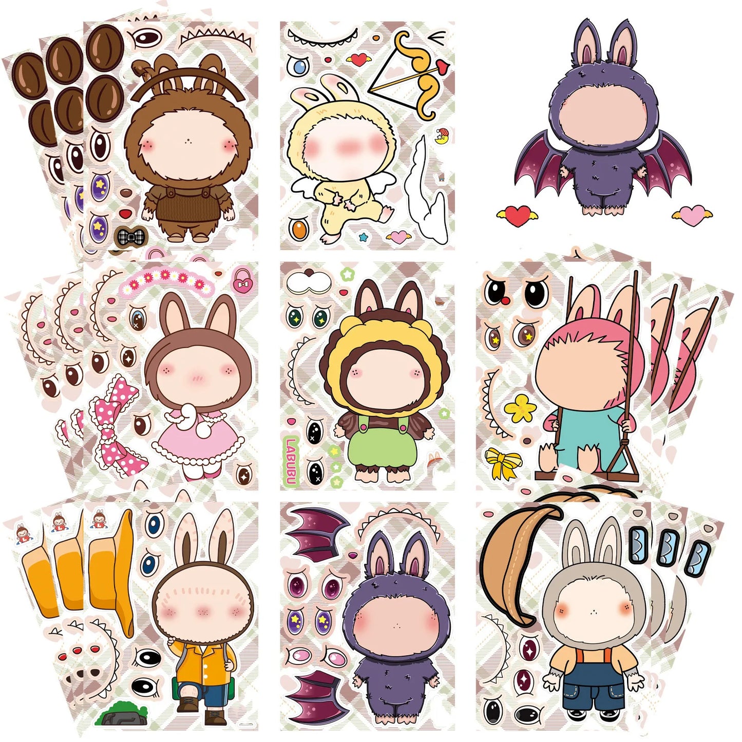 EZ 8Sheets  Cartoon Monster Doll Stickers  Make-A-Face DIY Assembly Fun Children's Puzzle Account Material Crybaby Stickers