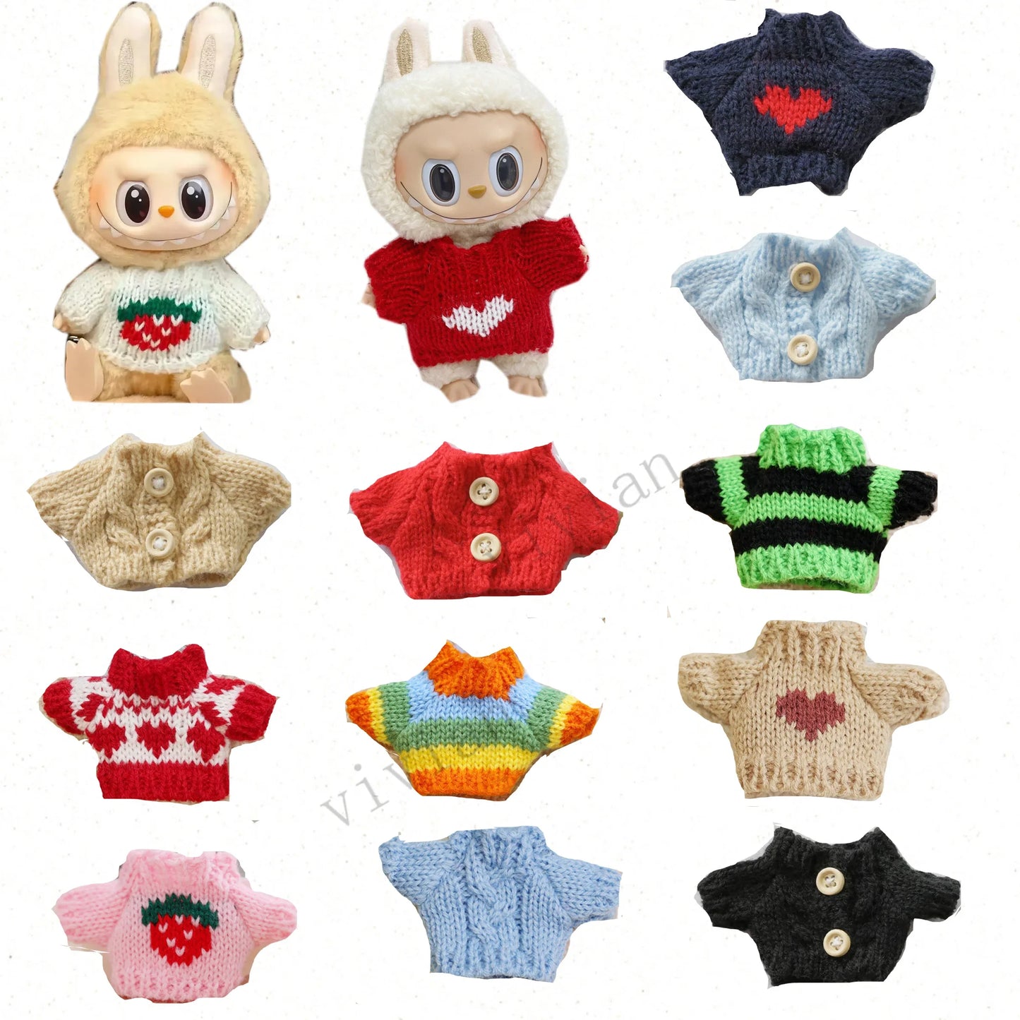 EZ Mini Doll'S Clothes Outfit Accessories For Labubu for Elf doll Knitted Christmas Love twisted solid Santa sweater Clothing