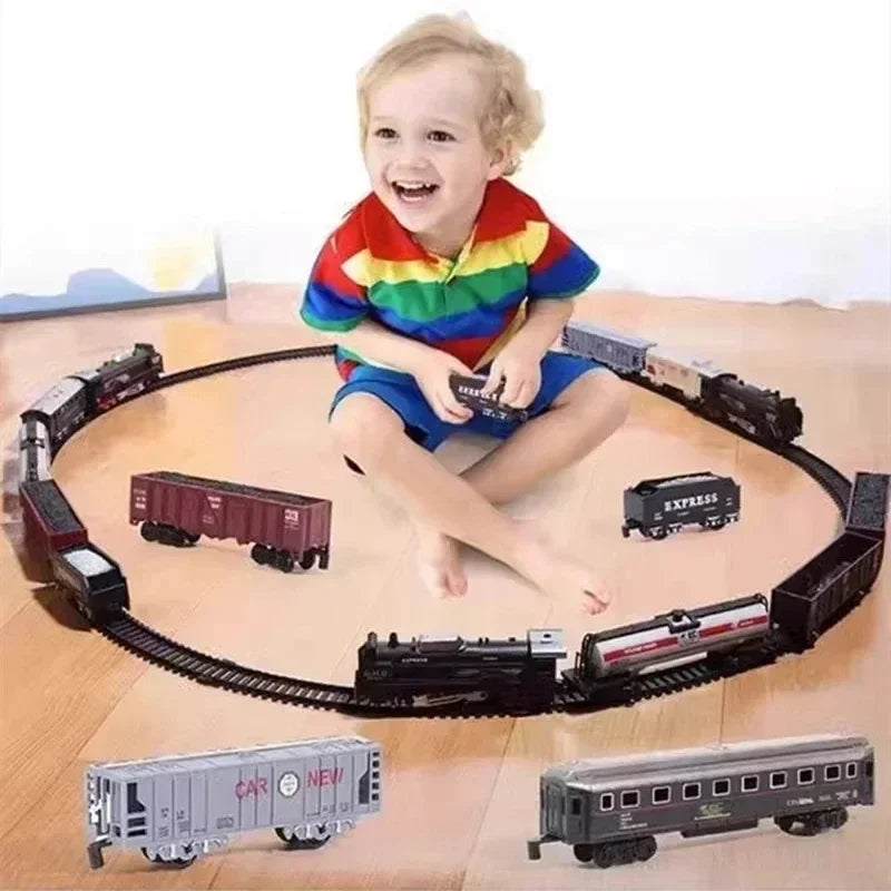 EZ Electric Freight Train Set with Light Up Tracks Classic Railway Model Toy Kids Birthday Gift Interactive STEM Educational Toy